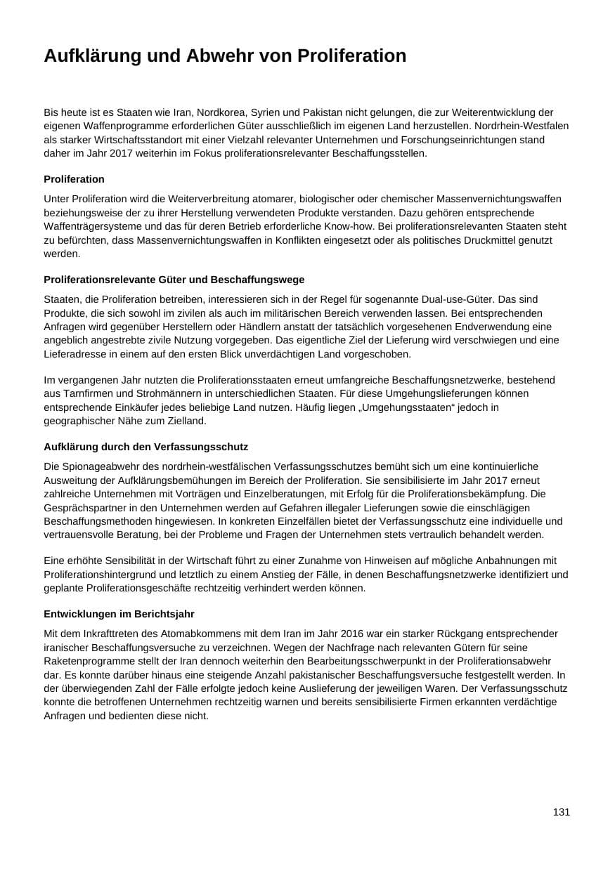 Seite 132 des Verfassungsschutzbericht 2017 Nordrhein-Westfalen