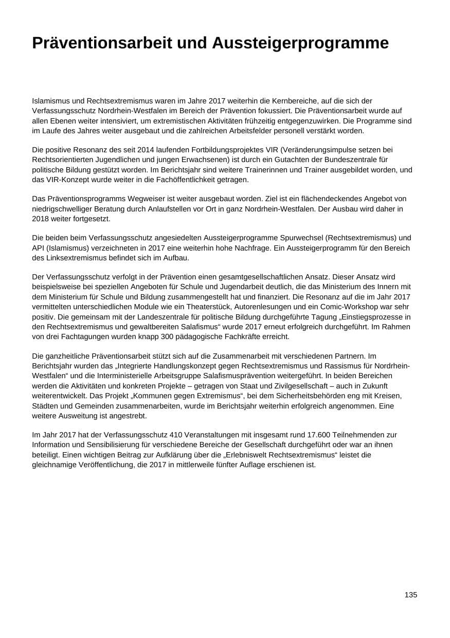 Seite 136 des Verfassungsschutzbericht 2017 Nordrhein-Westfalen