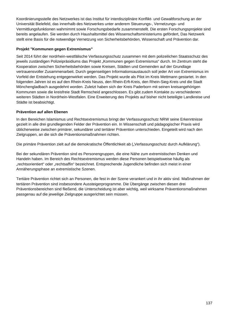 Seite 138 des Verfassungsschutzbericht 2017 Nordrhein-Westfalen