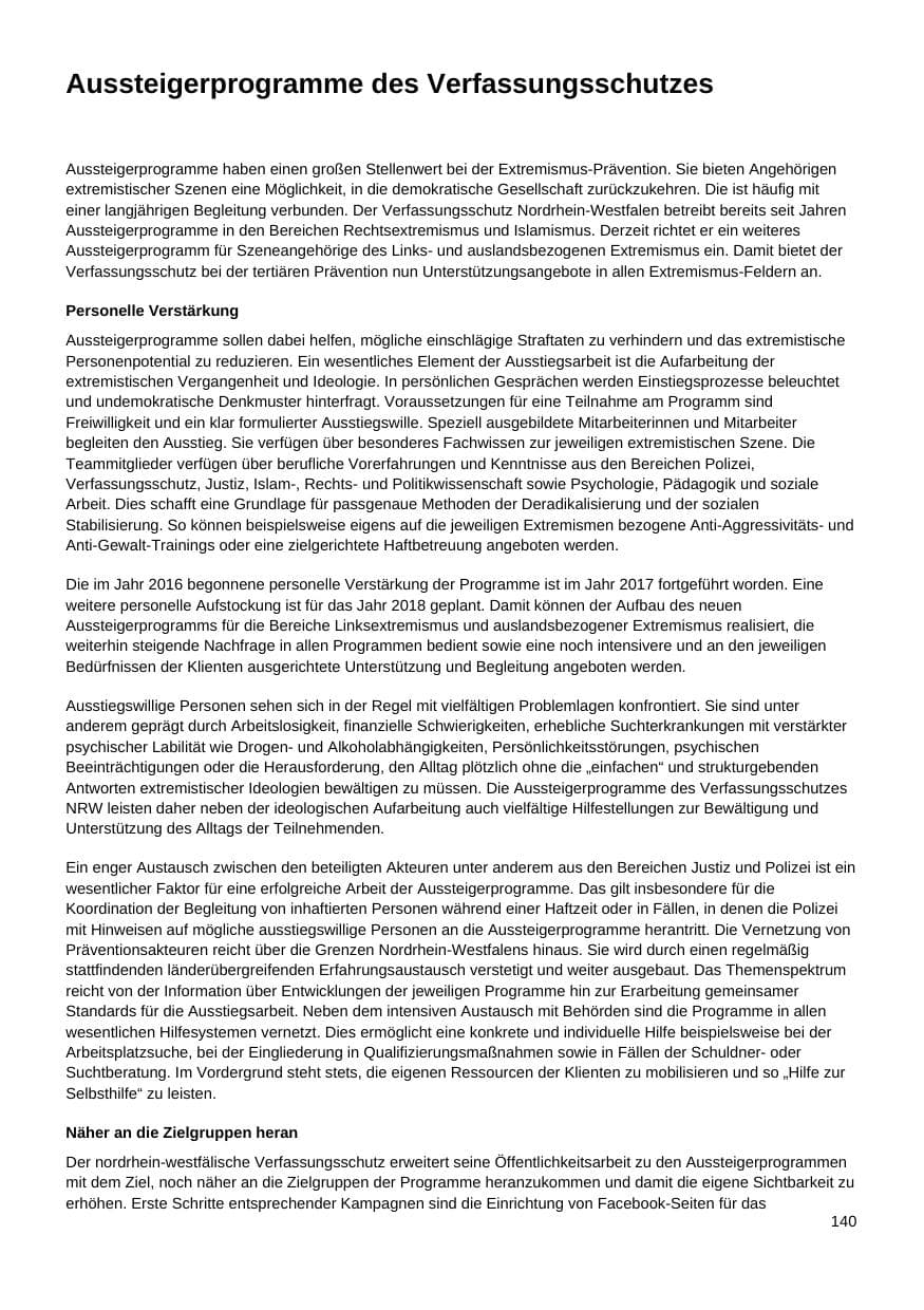 Seite 141 des Verfassungsschutzbericht 2017 Nordrhein-Westfalen