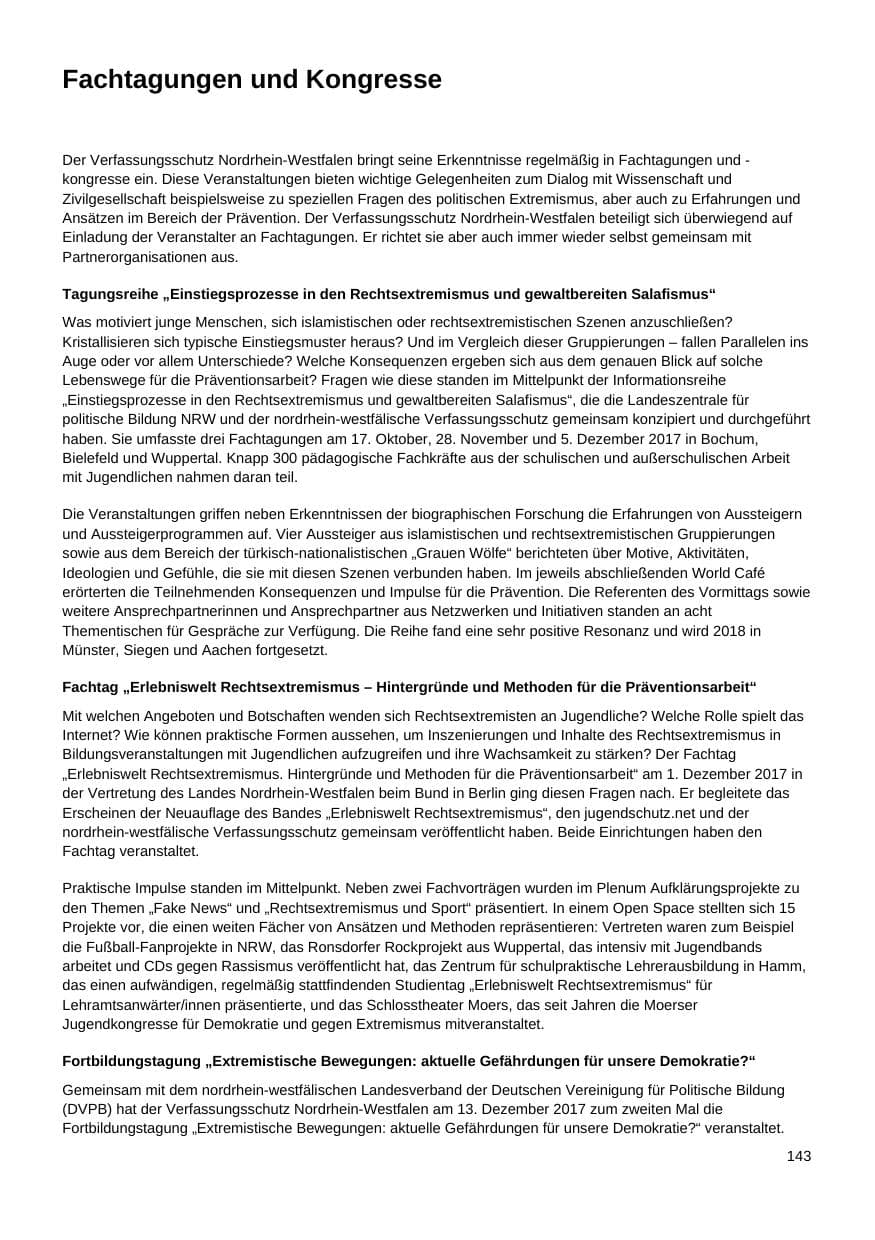 Seite 144 des Verfassungsschutzbericht 2017 Nordrhein-Westfalen