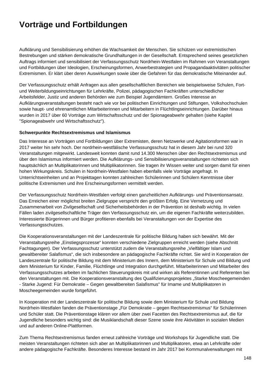 Seite 149 des Verfassungsschutzbericht 2017 Nordrhein-Westfalen