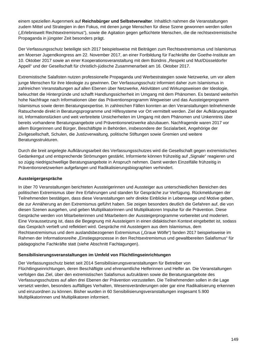 Seite 150 des Verfassungsschutzbericht 2017 Nordrhein-Westfalen