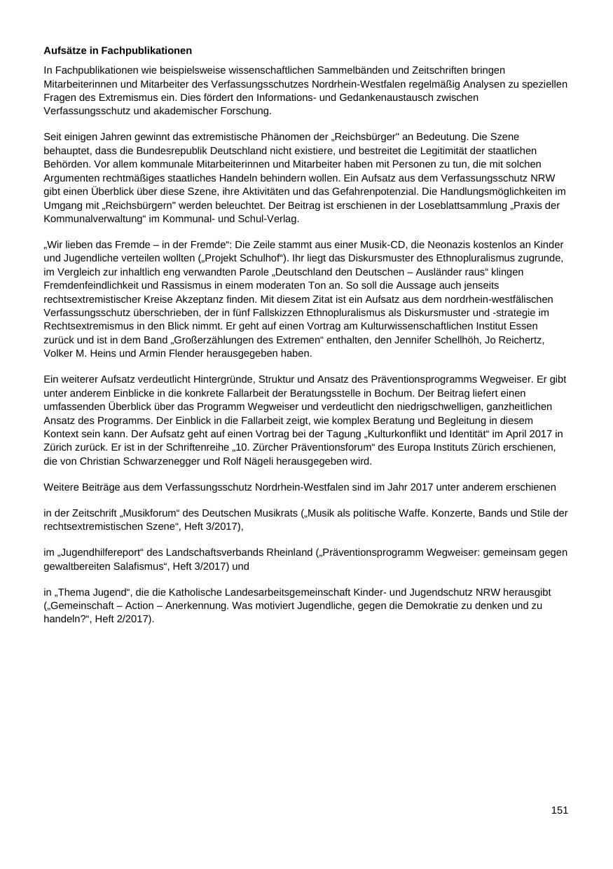 Seite 152 des Verfassungsschutzbericht 2017 Nordrhein-Westfalen