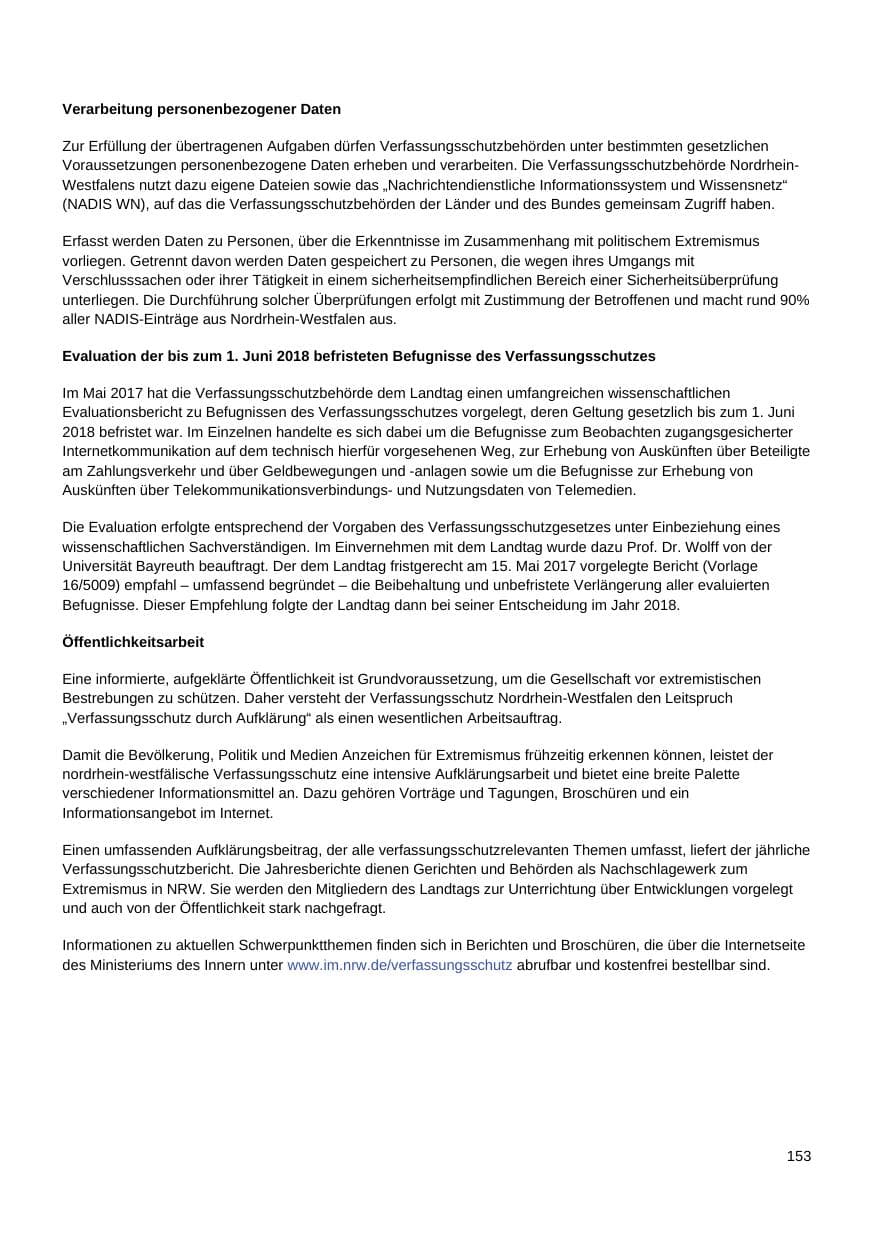 Seite 154 des Verfassungsschutzbericht 2017 Nordrhein-Westfalen