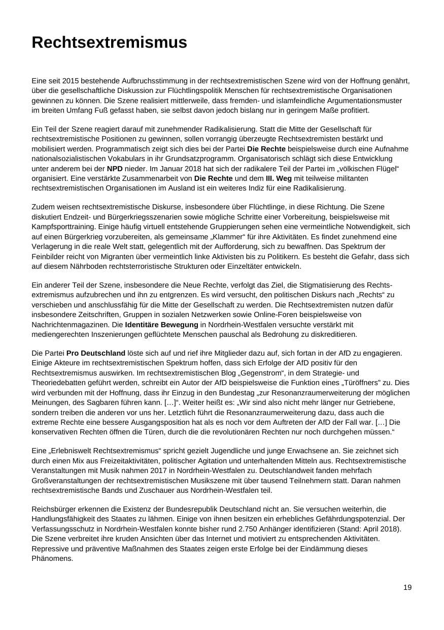 Seite 20 des Verfassungsschutzbericht 2017 Nordrhein-Westfalen