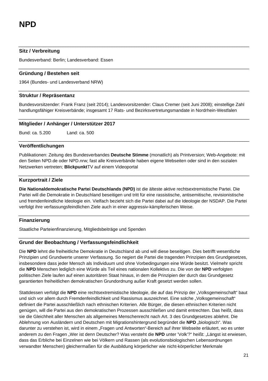 Seite 22 des Verfassungsschutzbericht 2017 Nordrhein-Westfalen