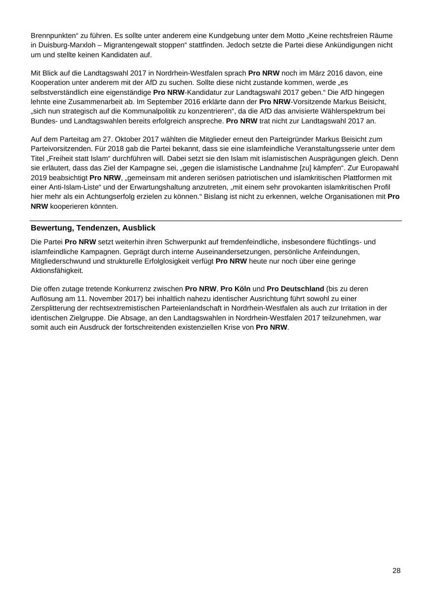 Seite 29 des Verfassungsschutzbericht 2017 Nordrhein-Westfalen