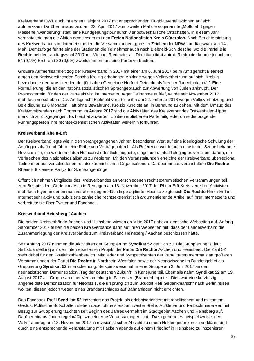 Seite 38 des Verfassungsschutzbericht 2017 Nordrhein-Westfalen