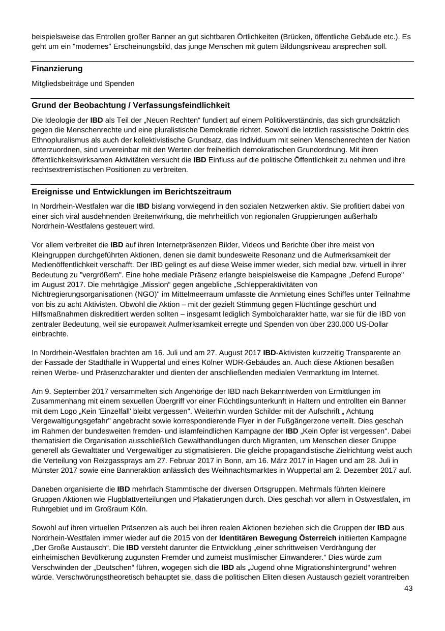Seite 44 des Verfassungsschutzbericht 2017 Nordrhein-Westfalen