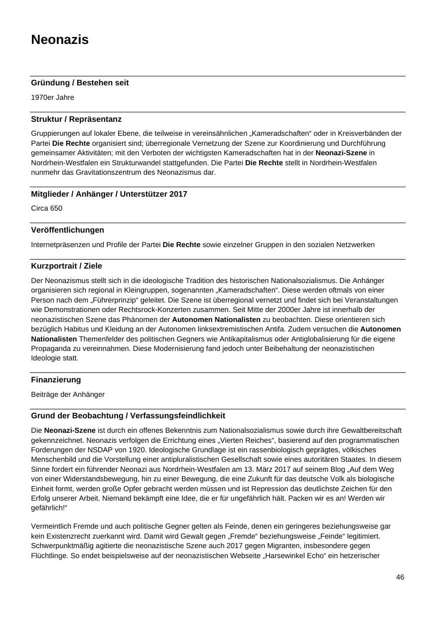 Seite 47 des Verfassungsschutzbericht 2017 Nordrhein-Westfalen