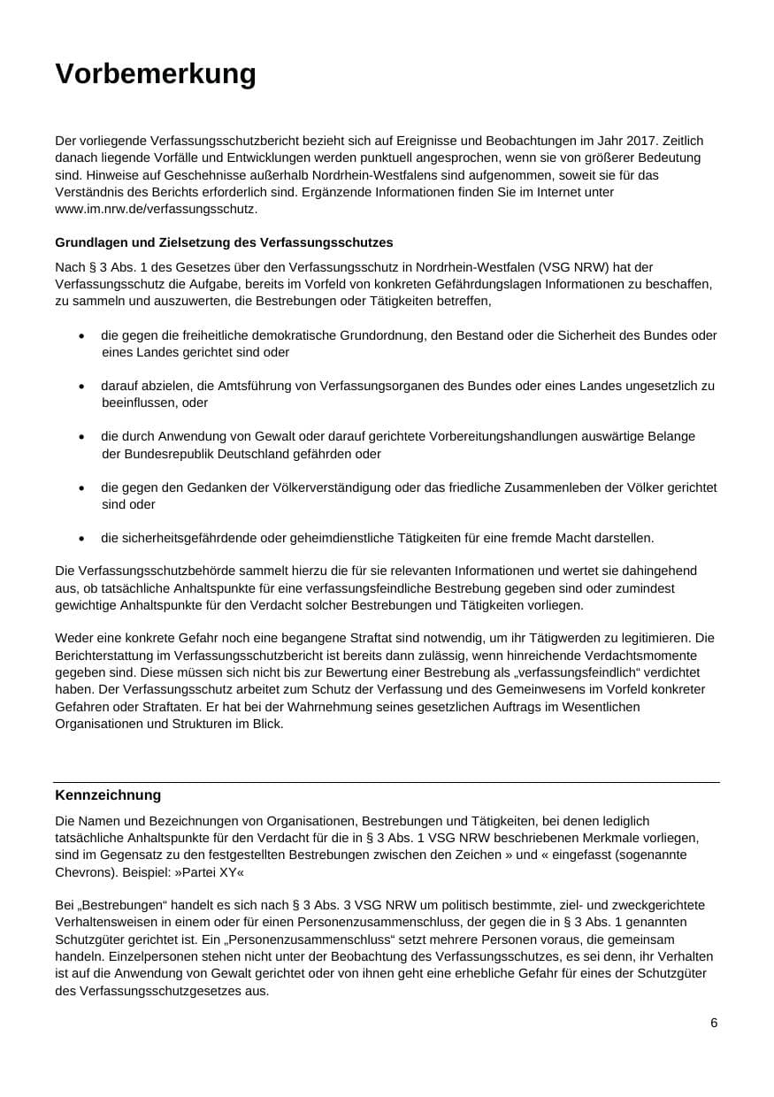 Seite 7 des Verfassungsschutzbericht 2017 Nordrhein-Westfalen