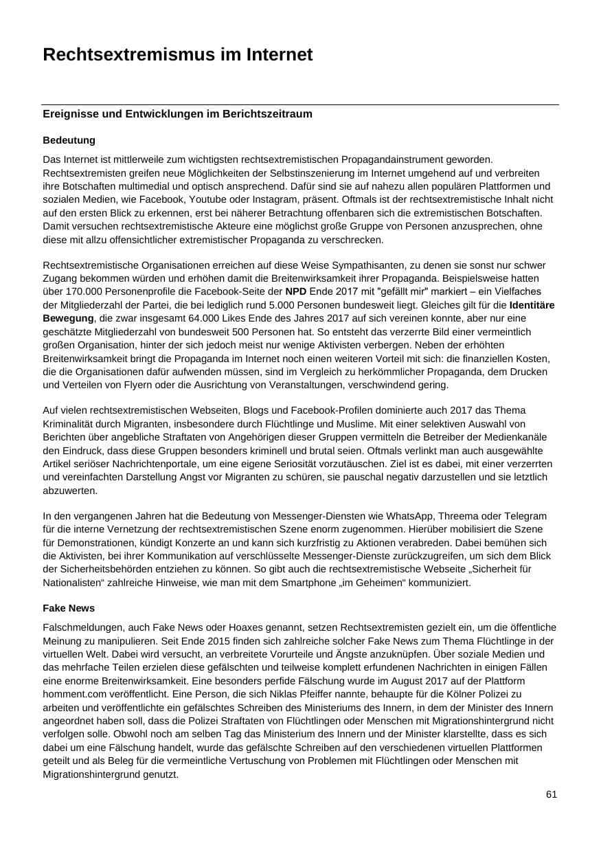 Seite 62 des Verfassungsschutzbericht 2017 Nordrhein-Westfalen