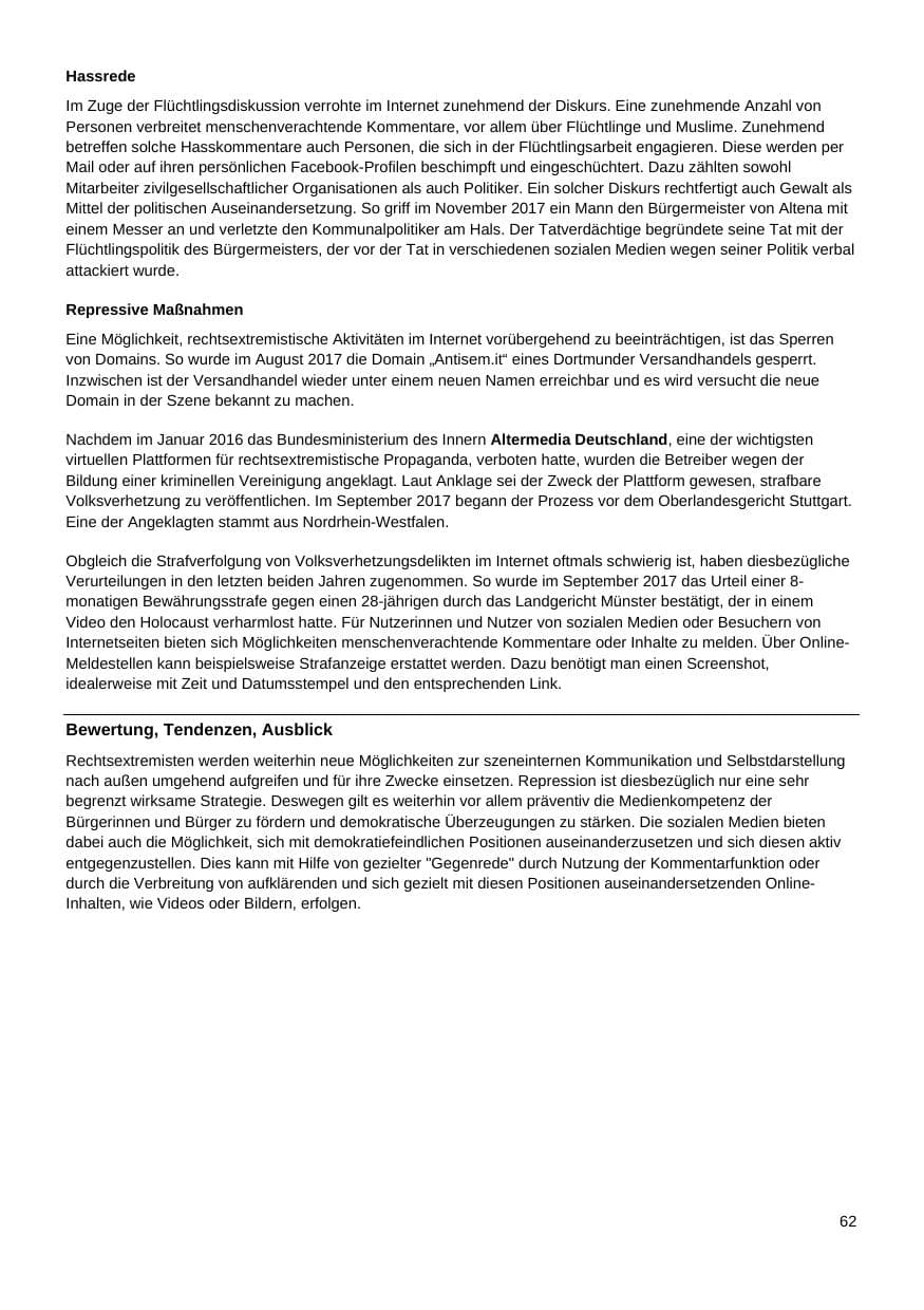 Seite 63 des Verfassungsschutzbericht 2017 Nordrhein-Westfalen