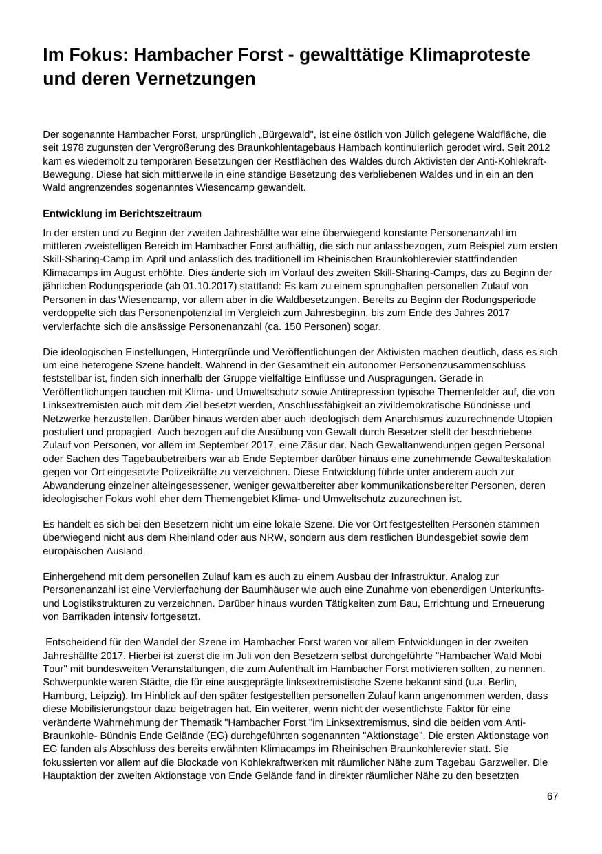 Seite 68 des Verfassungsschutzbericht 2017 Nordrhein-Westfalen