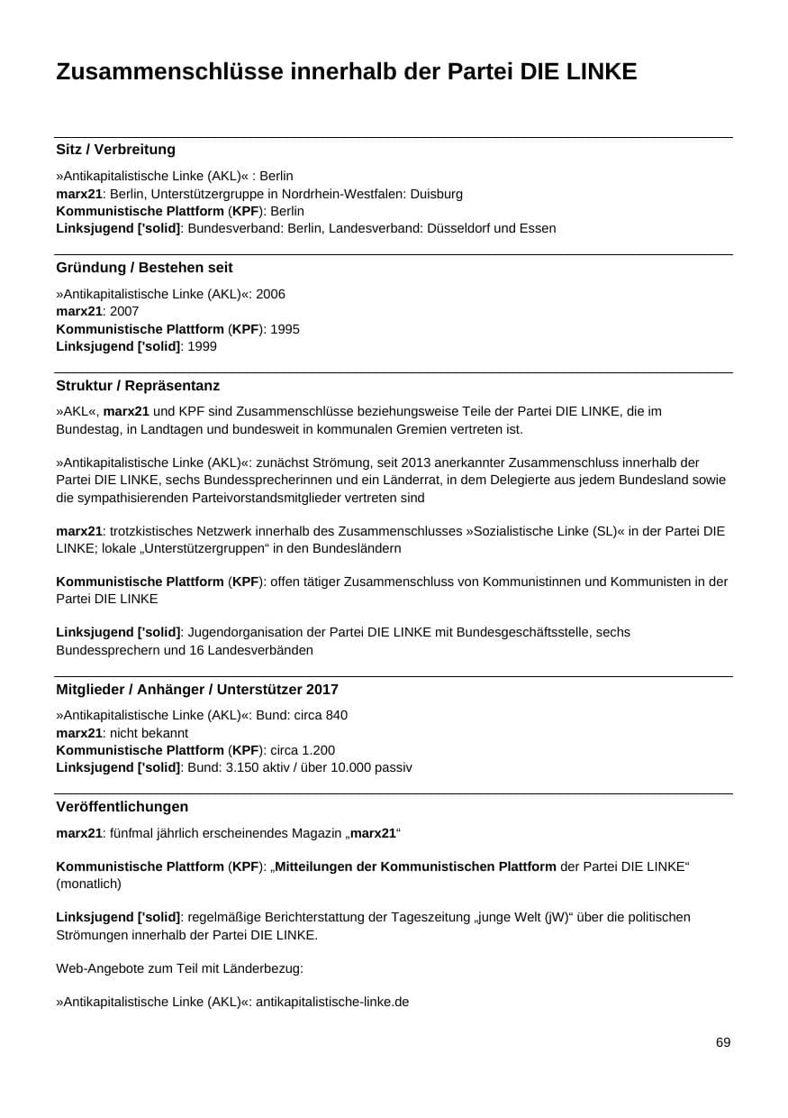 Seite 70 des Verfassungsschutzbericht 2017 Nordrhein-Westfalen