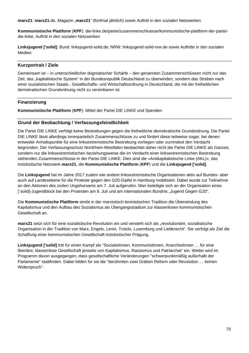 Seite 71 des Verfassungsschutzbericht 2017 Nordrhein-Westfalen