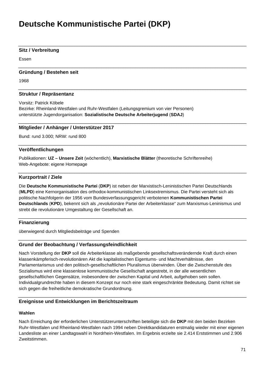 Seite 72 des Verfassungsschutzbericht 2017 Nordrhein-Westfalen