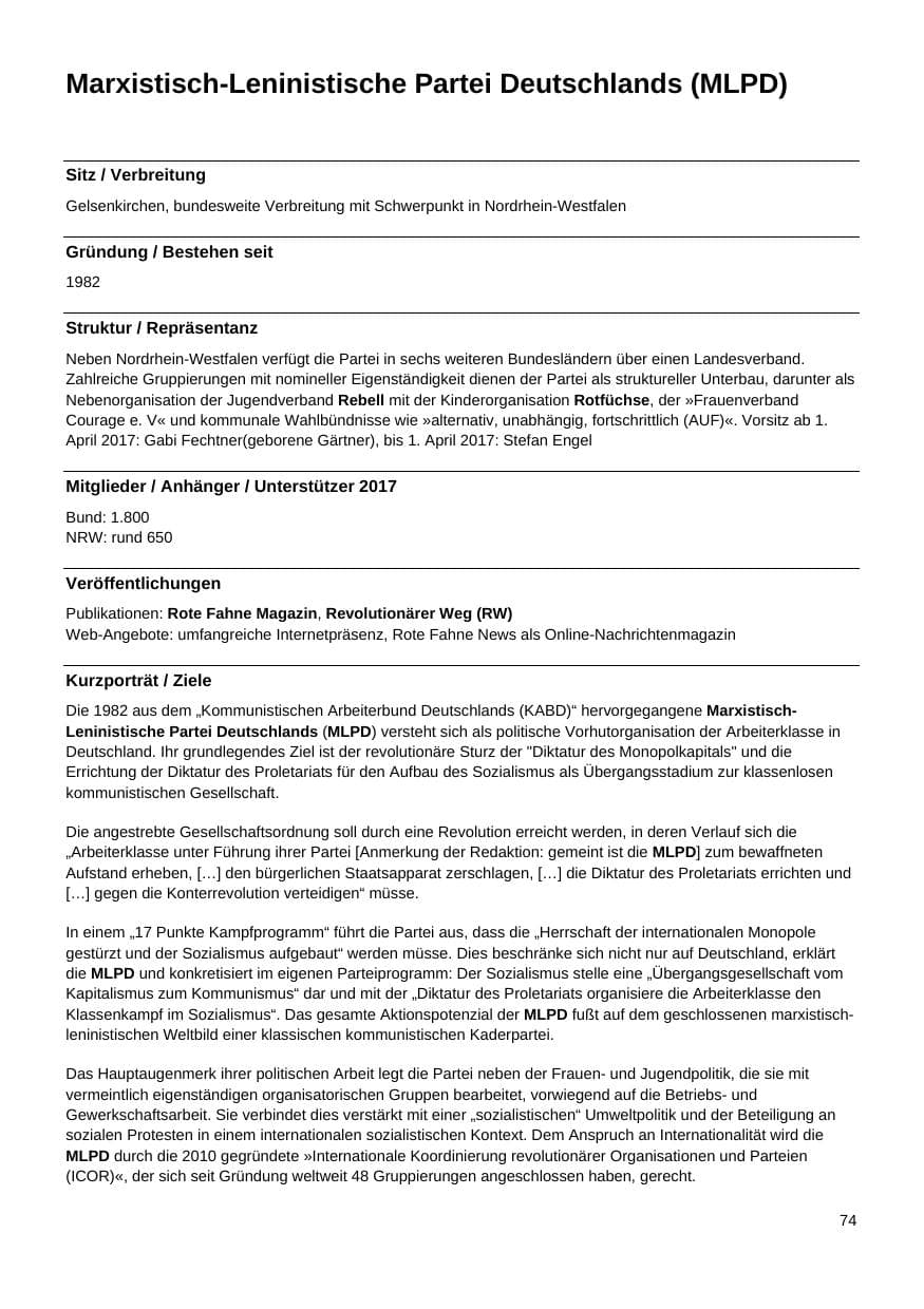 Seite 75 des Verfassungsschutzbericht 2017 Nordrhein-Westfalen