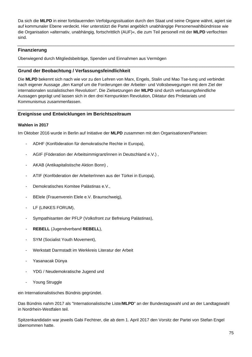 Seite 76 des Verfassungsschutzbericht 2017 Nordrhein-Westfalen