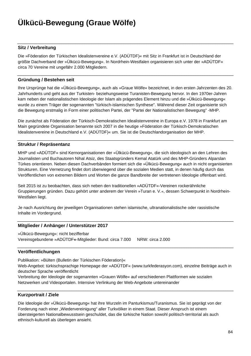 Seite 85 des Verfassungsschutzbericht 2017 Nordrhein-Westfalen