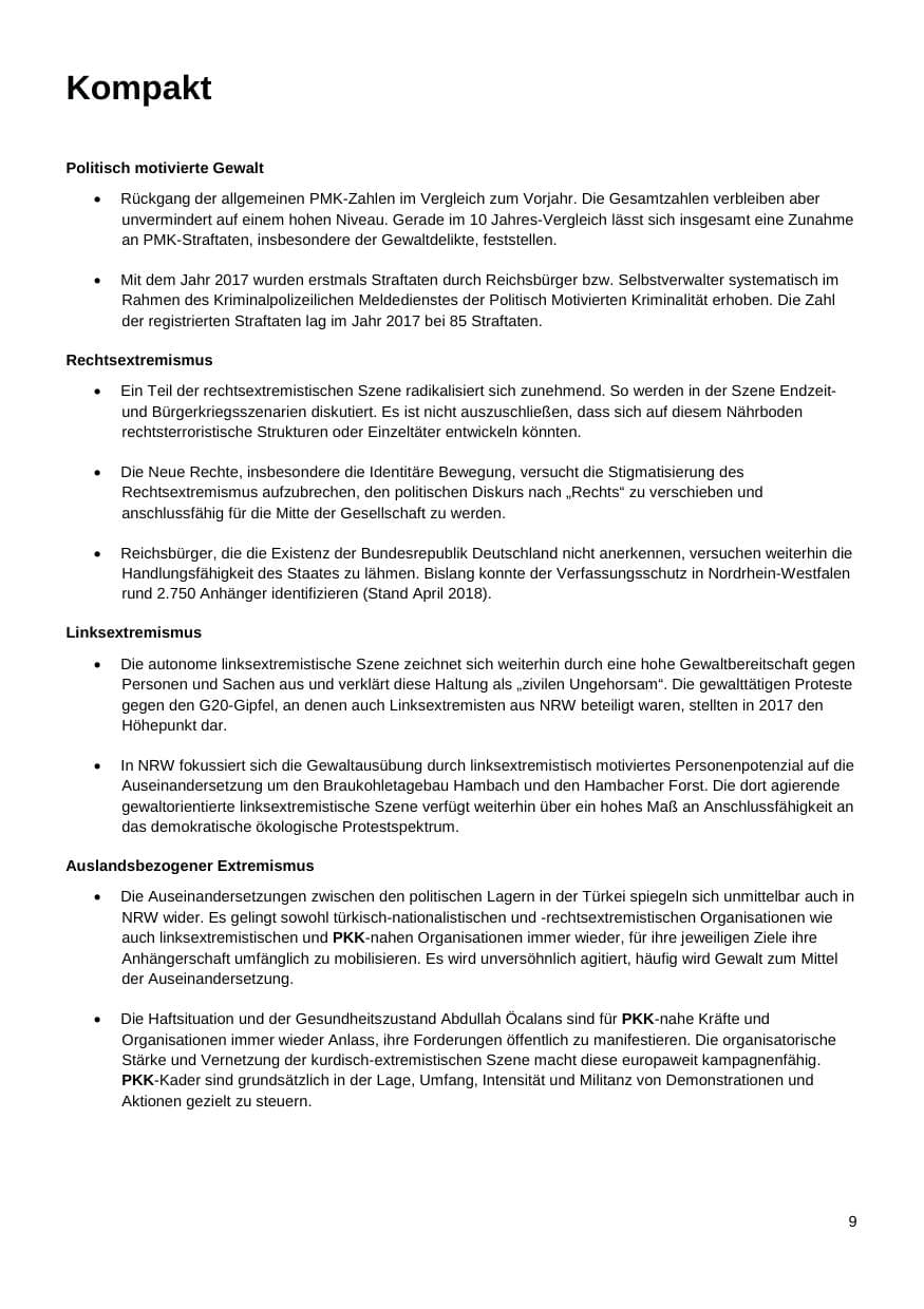 Seite 10 des Verfassungsschutzbericht 2017 Nordrhein-Westfalen