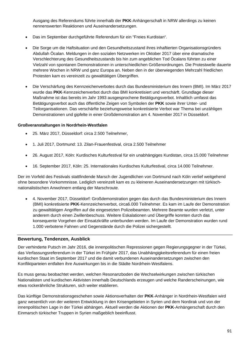 Seite 92 des Verfassungsschutzbericht 2017 Nordrhein-Westfalen