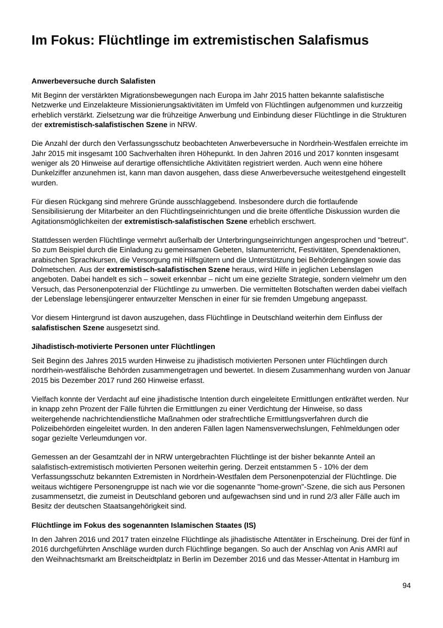 Seite 95 des Verfassungsschutzbericht 2017 Nordrhein-Westfalen