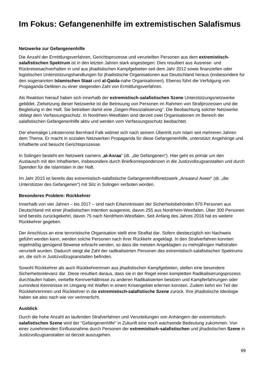 Seite 100 des Verfassungsschutzbericht 2017 Nordrhein-Westfalen