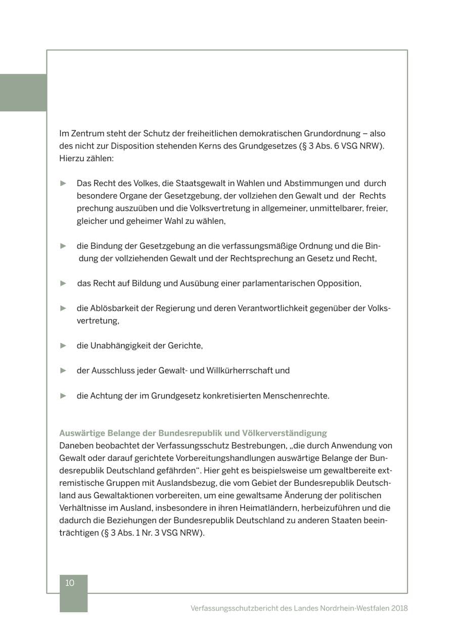 Seite 11 des Verfassungsschutzbericht 2018 Nordrhein-Westfalen