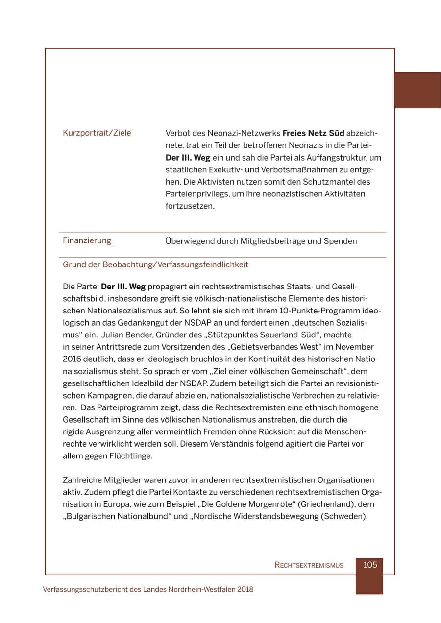 Seite 106 des Verfassungsschutzbericht 2018 Nordrhein-Westfalen