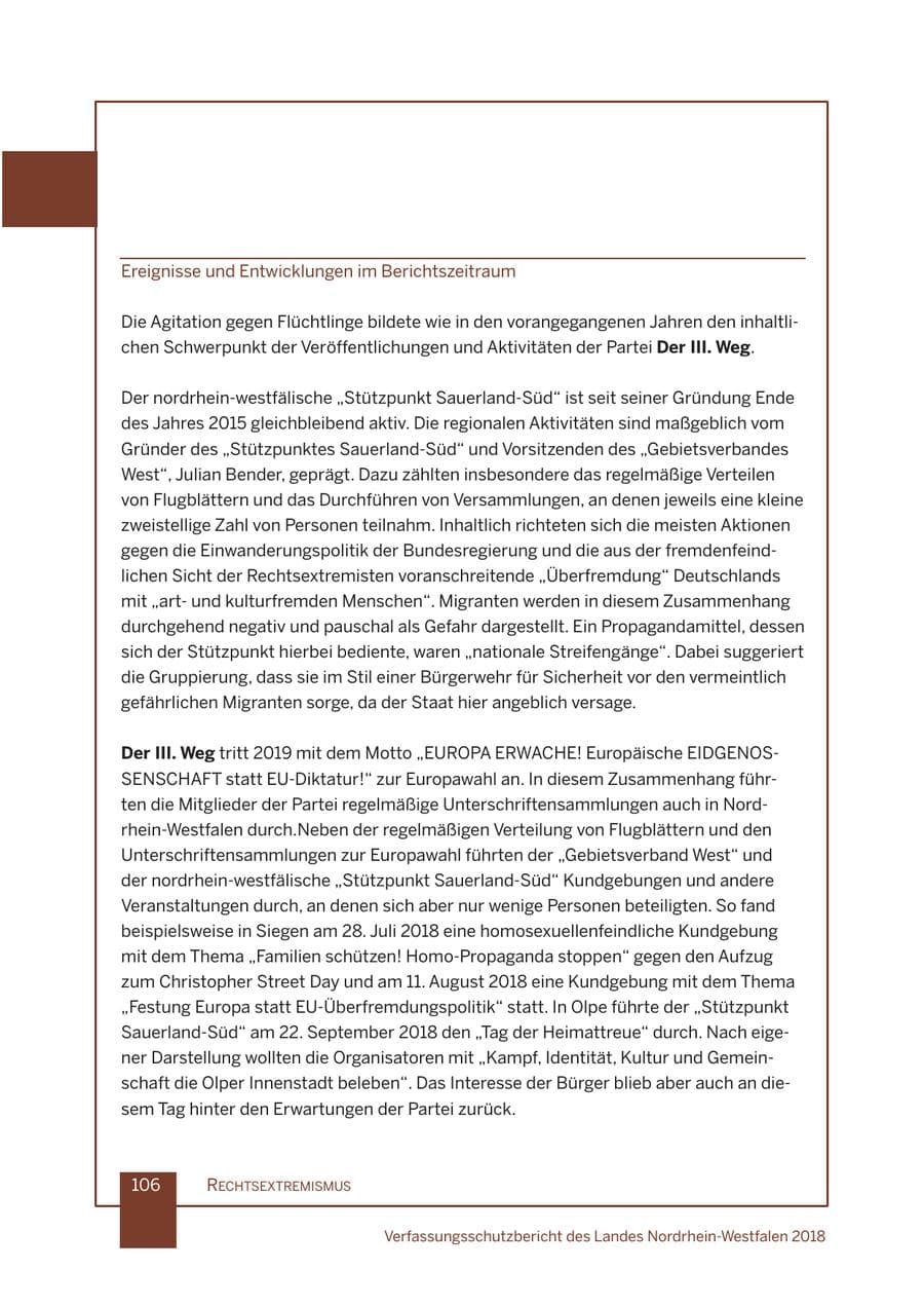 Seite 107 des Verfassungsschutzbericht 2018 Nordrhein-Westfalen
