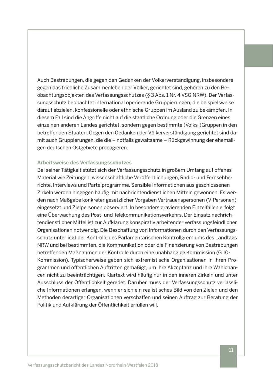 Seite 12 des Verfassungsschutzbericht 2018 Nordrhein-Westfalen