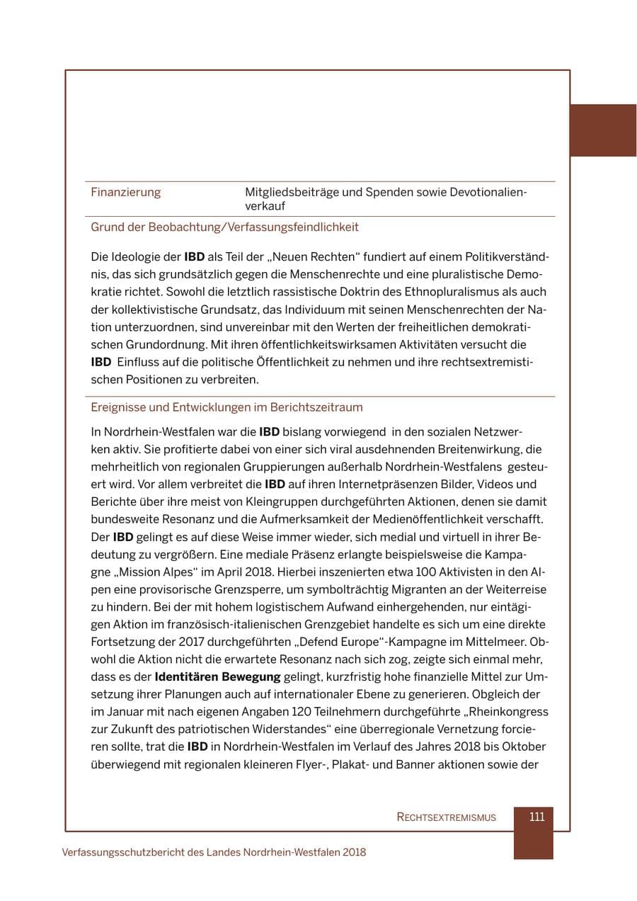 Seite 112 des Verfassungsschutzbericht 2018 Nordrhein-Westfalen