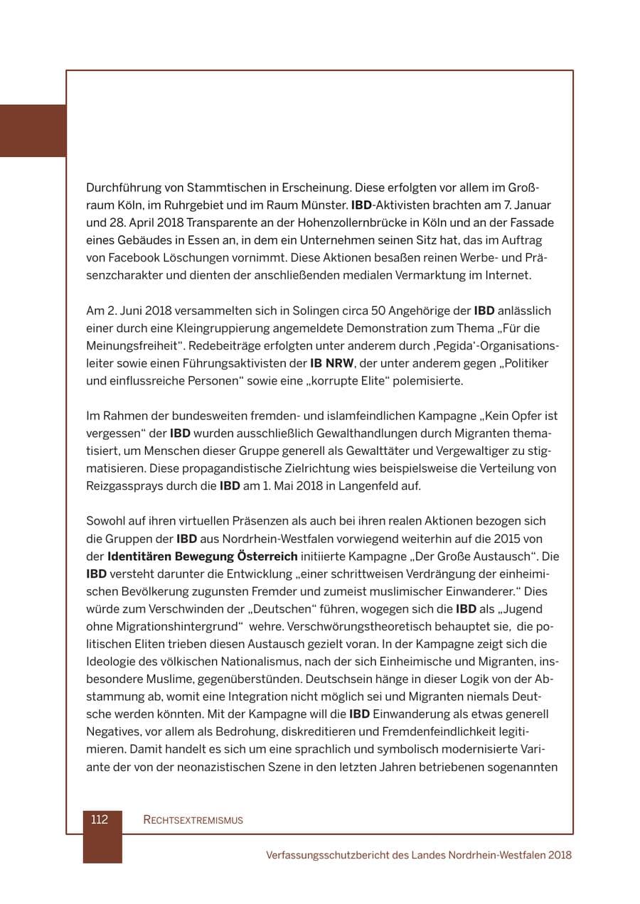 Seite 113 des Verfassungsschutzbericht 2018 Nordrhein-Westfalen