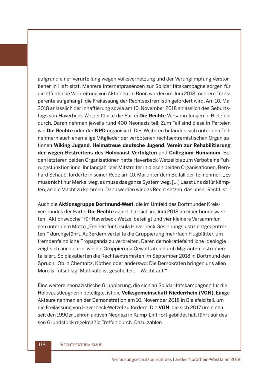Seite 119 des Verfassungsschutzbericht 2018 Nordrhein-Westfalen