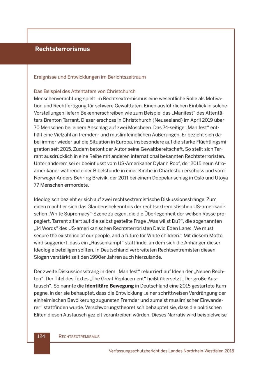 Seite 125 des Verfassungsschutzbericht 2018 Nordrhein-Westfalen