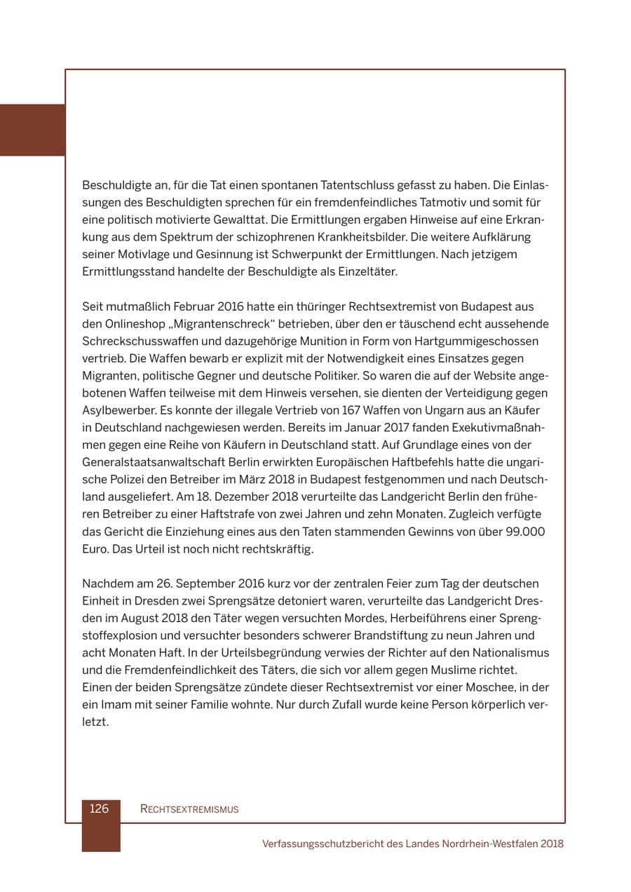 Seite 127 des Verfassungsschutzbericht 2018 Nordrhein-Westfalen