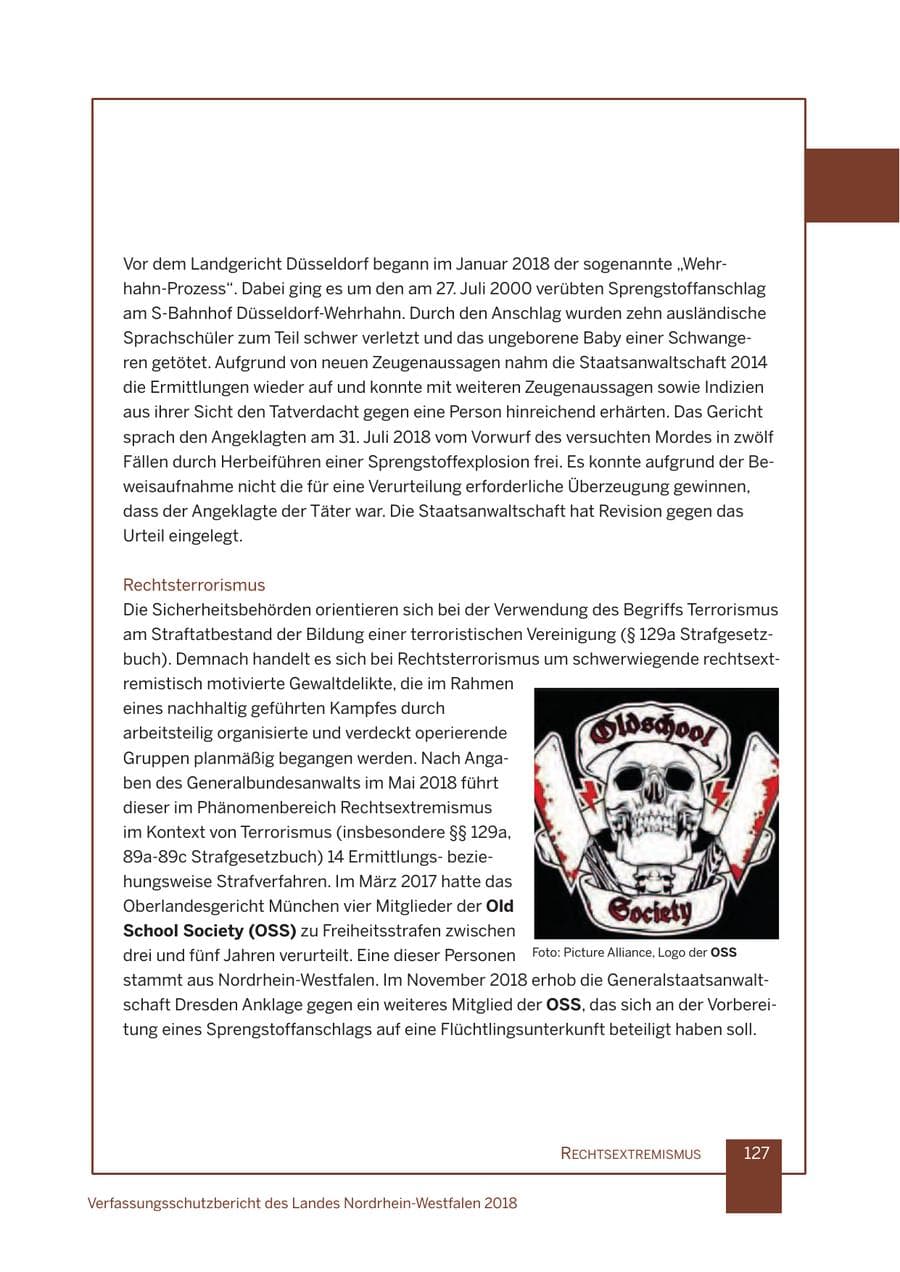Seite 128 des Verfassungsschutzbericht 2018 Nordrhein-Westfalen