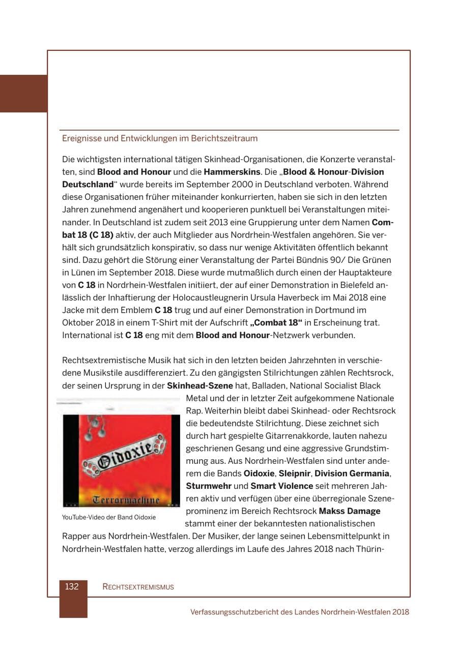 Seite 133 des Verfassungsschutzbericht 2018 Nordrhein-Westfalen