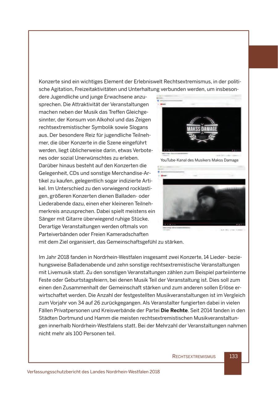 Seite 134 des Verfassungsschutzbericht 2018 Nordrhein-Westfalen