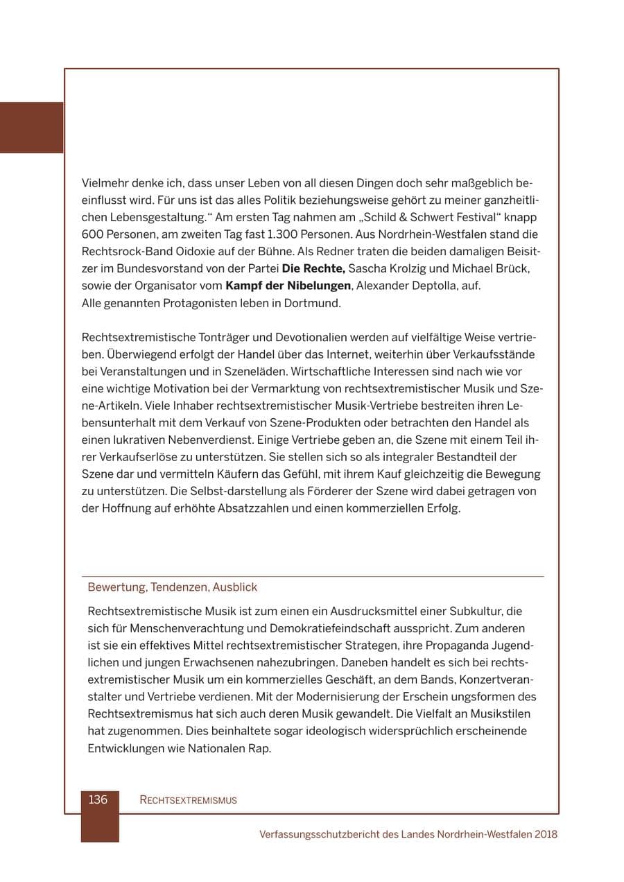 Seite 137 des Verfassungsschutzbericht 2018 Nordrhein-Westfalen