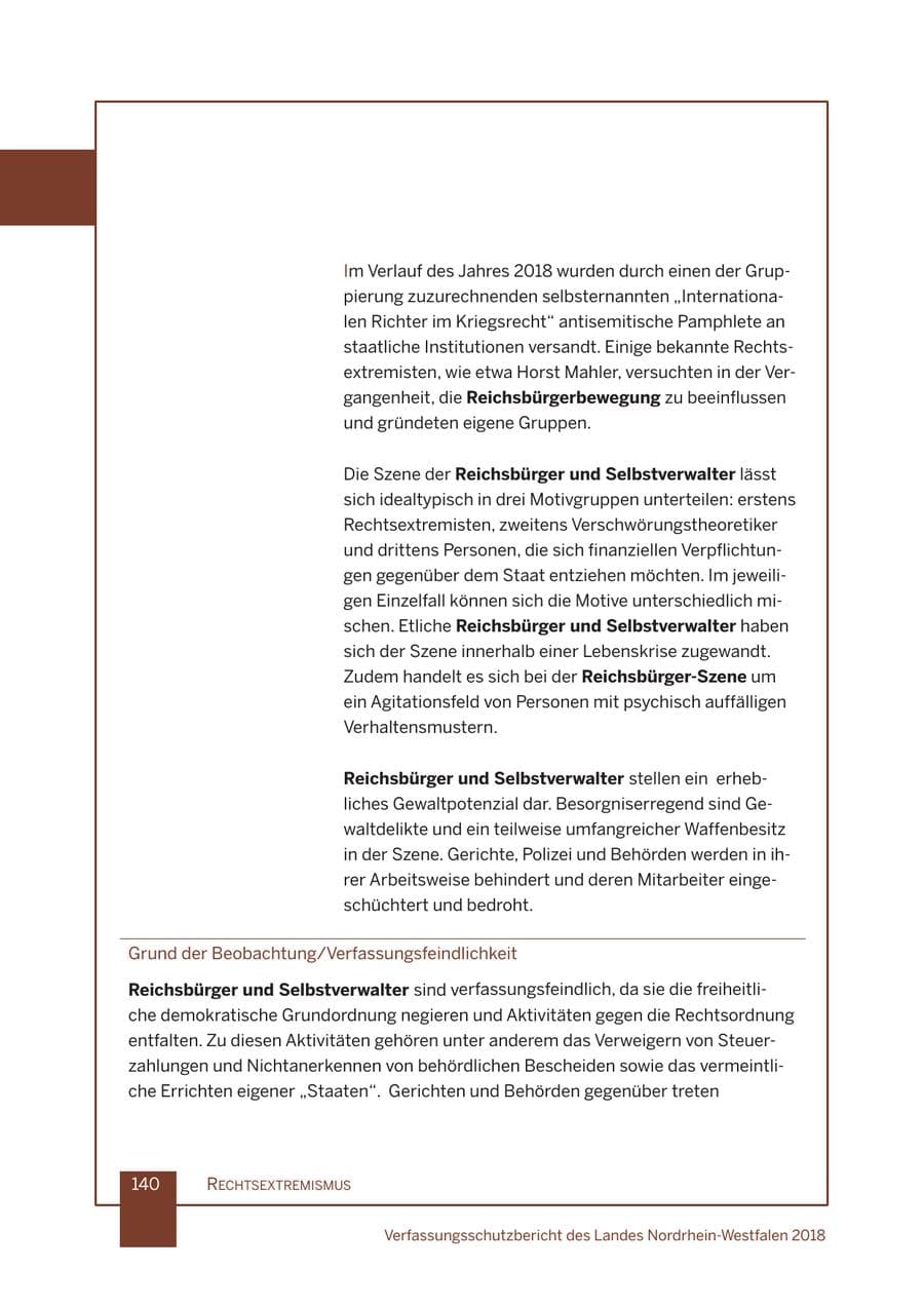 Seite 141 des Verfassungsschutzbericht 2018 Nordrhein-Westfalen
