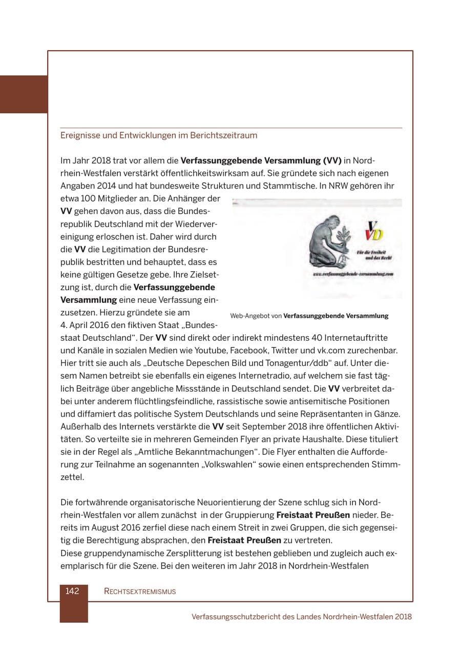 Seite 143 des Verfassungsschutzbericht 2018 Nordrhein-Westfalen