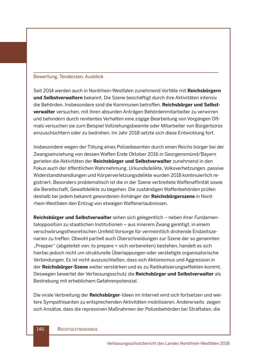 Seite 147 des Verfassungsschutzbericht 2018 Nordrhein-Westfalen