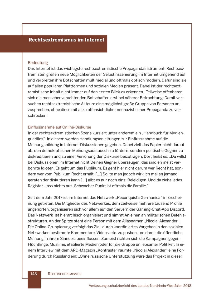 Seite 149 des Verfassungsschutzbericht 2018 Nordrhein-Westfalen
