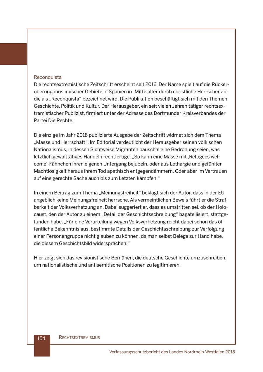 Seite 155 des Verfassungsschutzbericht 2018 Nordrhein-Westfalen