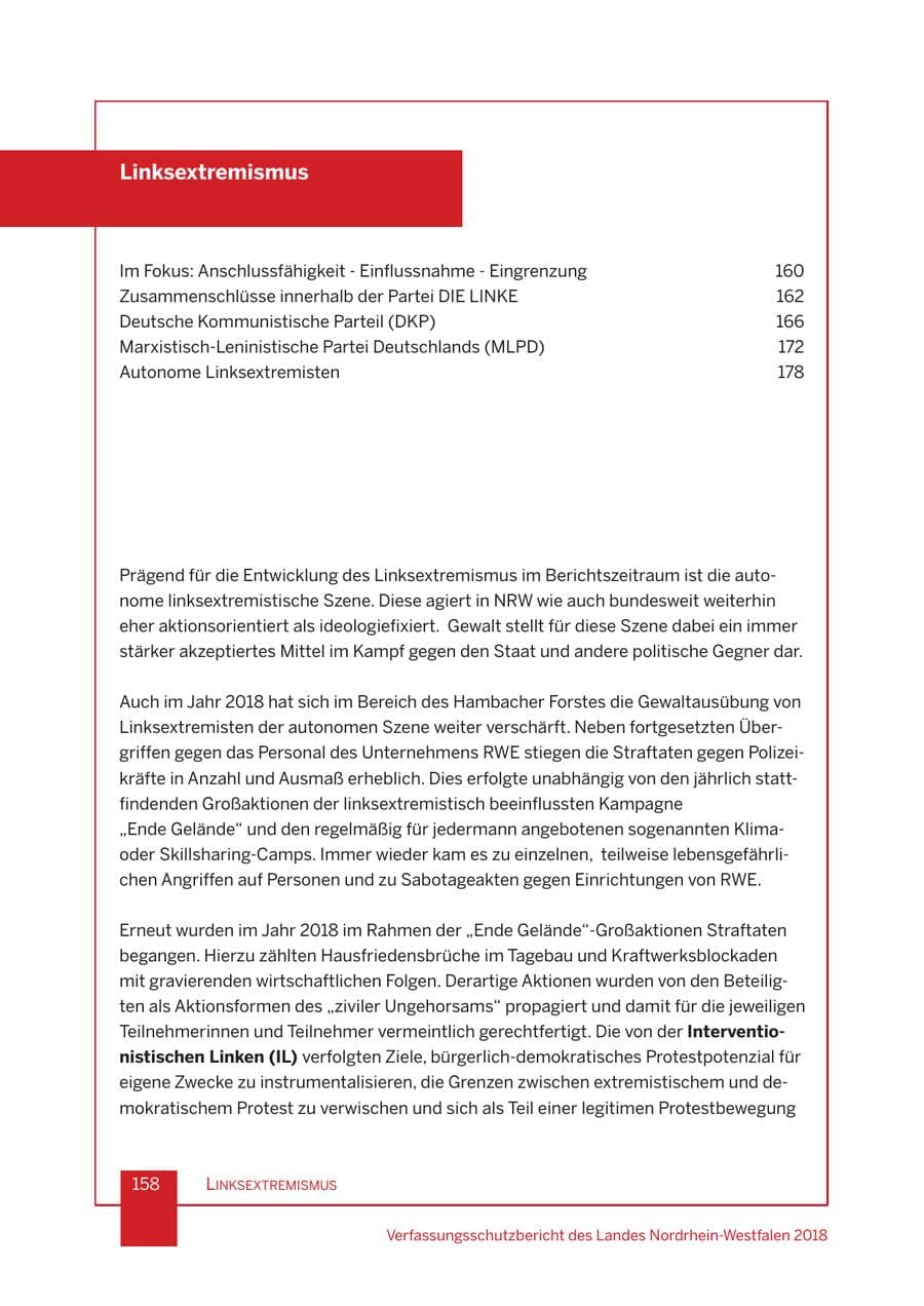 Seite 159 des Verfassungsschutzbericht 2018 Nordrhein-Westfalen