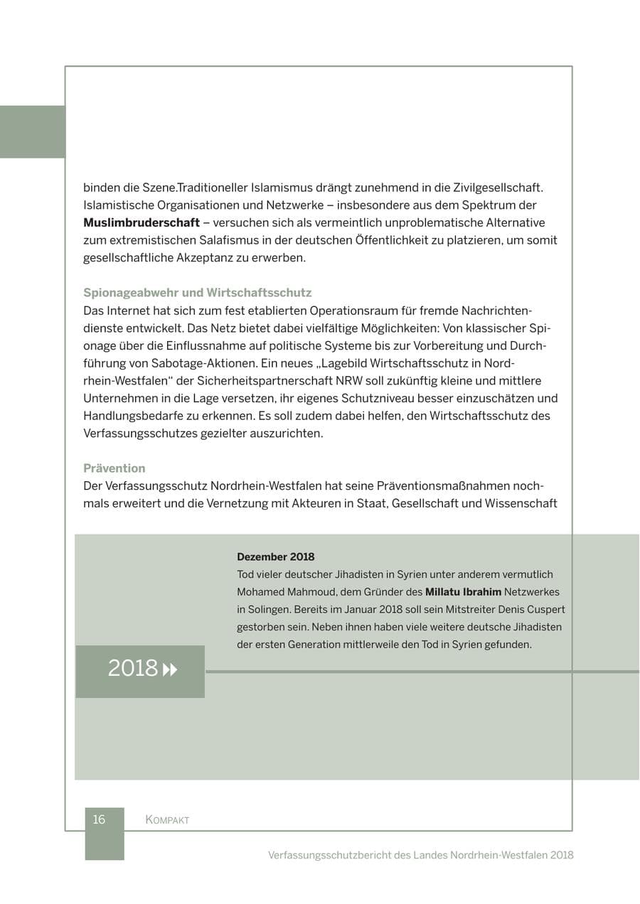Seite 17 des Verfassungsschutzbericht 2018 Nordrhein-Westfalen