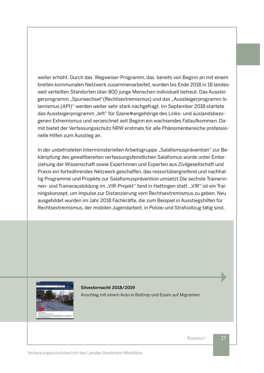 Seite 18 des Verfassungsschutzbericht 2018 Nordrhein-Westfalen